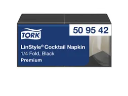 LinStyle Cocktailservet Premium 1-laags zwart 23x23cm ¼-vouw 1400st