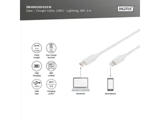 Gegevens-/oplaadkabel Lightning USB-C M/M 1m PVC MFI Wit 20V/3A 60W - 6
