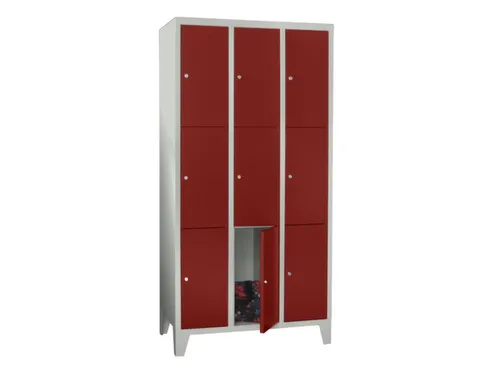 lockerkast,HxBxD 1850x900x500mm,3x3vakken,RAL7035,front RAL3000