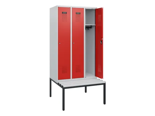 locker met bank,HxBxD 1950x900x815mm,3vak,vak B 300mm,cilinderslot