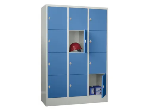 lockerkast,HxBxD 1850x1200x500mm,3x4vakken,RAL7035,front RAL5012