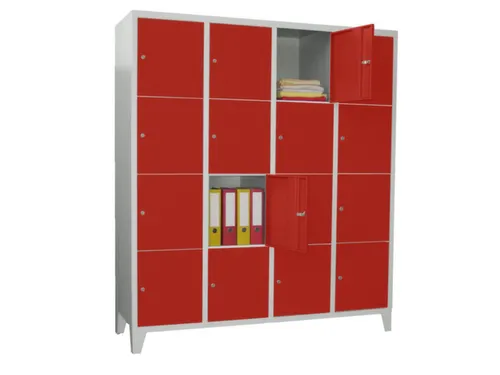 lockerkast,HxBxD 1850x1200x500mm,4x4vakken,RAL7035,front RAL3000