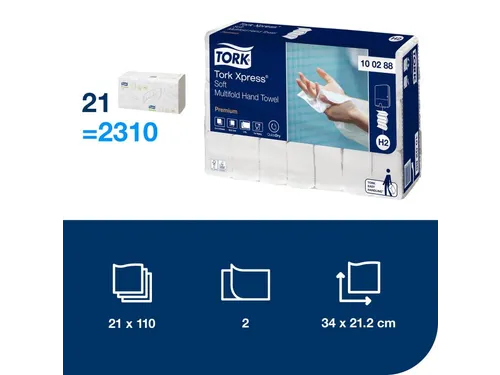 Tork 100288 Xpress Handdoek Premium H2 I-vouw Soft 2-laags 2310 stuks
