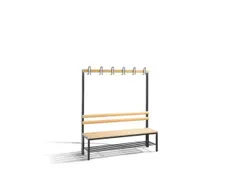 Omkleedbank 1500mm Houten Zitlatten Enkel Haken Schoenenrek Ral7021