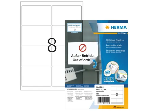 HERMA 10312 Verwijderbare Adresetiket A4 99,1x67,7mm Wit 800 stuks