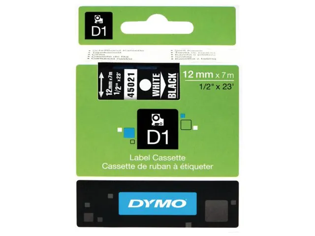 Labeltape Dymo 45021 D1 S720610 12mmx7m wit op zwart