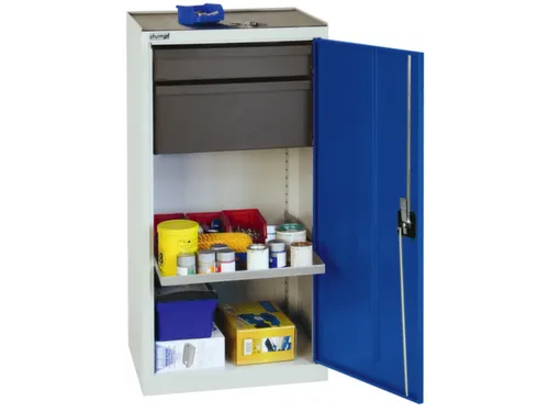 Gereedschapskast 1000x500x500mm 1legbord 2laden Ral7035 Front Ral5010