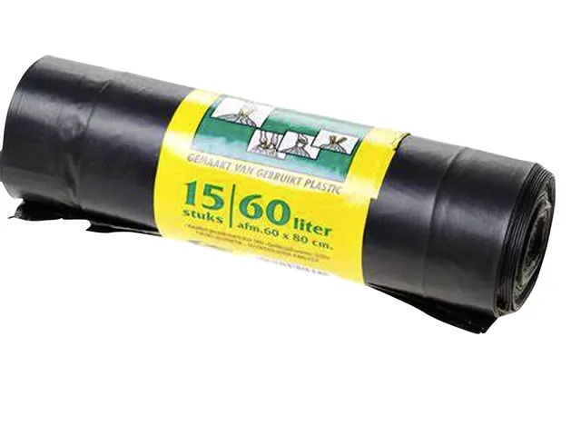 Vuilniszak Komo 60 Liter Met Trekband 15 Per Rol Grijs