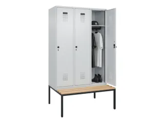 locker met bank,HxBxD 2120x1200x815mm,3vak,vak B 400mm,draaigrendel - 1