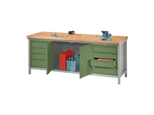 werkbank,HxBxD 900x2000x700mm,onderstel/romp RAL7035,front RAL6011