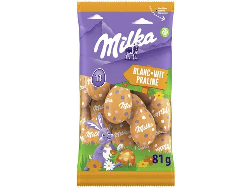 Milka paaseitjes 81g wit praliné