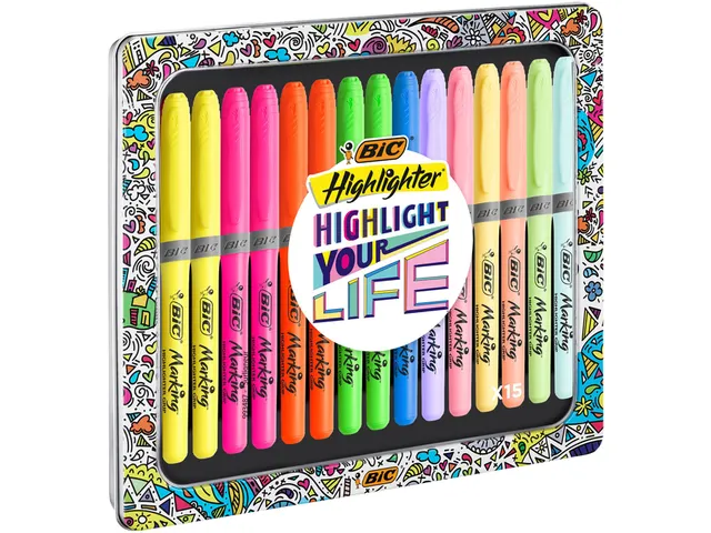 Markeerstift Bic grip Highlight your life assorti blik à 15 stuks