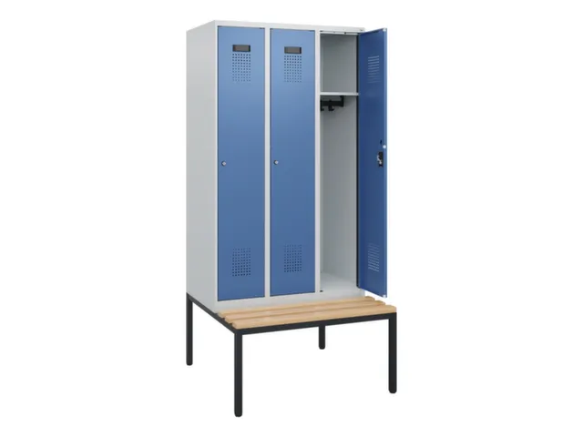 locker met bank,HxBxD 1950x900x815mm,3vak,vak B 300mm,cilinderslot
