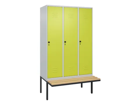locker met bank,HxBxD 2120x1200x815mm,3vak,vak B 400mm,draaigrendel