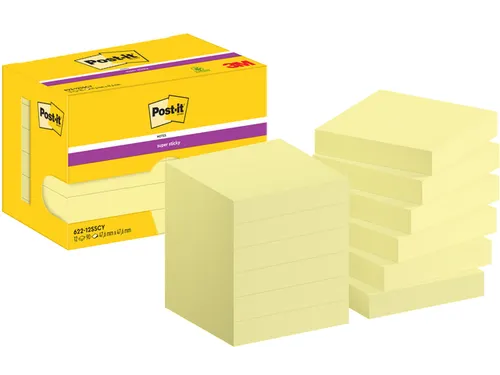 Memoblok Post-it 622 Super Sticky 47,6x47,6mm geel 12 stuks