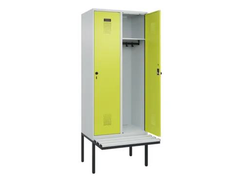 locker met bank,HxBxD 2120x800x815mm,2vak,vak B 400mm,draaigrendel