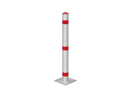 Afzetpaal Ronde Buis Ø 76Mm Vast Bodemplaat Spitse Kop Verzinkt/rood