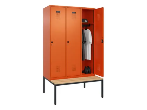 locker met bank,HxBxD 2120x1200x815mm,3vak,vak B 400mm,draaigrendel