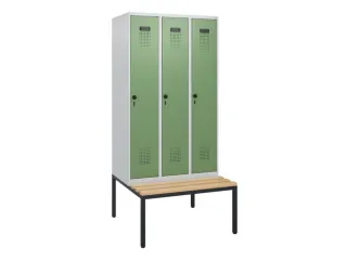 locker met bank,HxBxD 1950x900x815mm,3vak,vak B 300mm,draaigrendel - 2