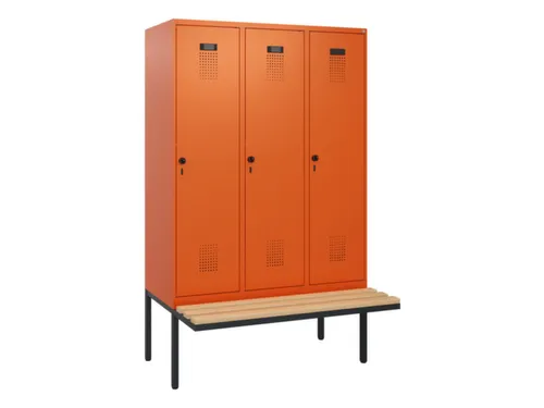 locker met bank,HxBxD 1950x1200x815mm,3vak,vak B 400mm,draaigrendel