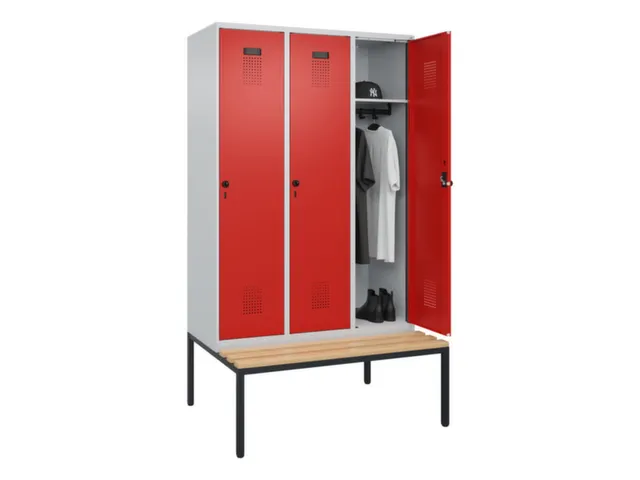 locker met bank,HxBxD 2120x1200x815mm,3vak,vak B 400mm,draaigrendel