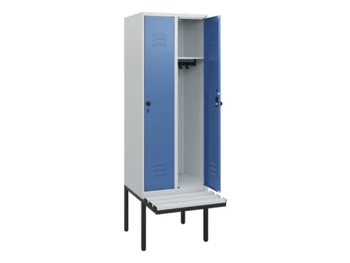 locker met bank,HxBxD 1950x600x815mm,2vak,vak B 300mm,draaigrendel