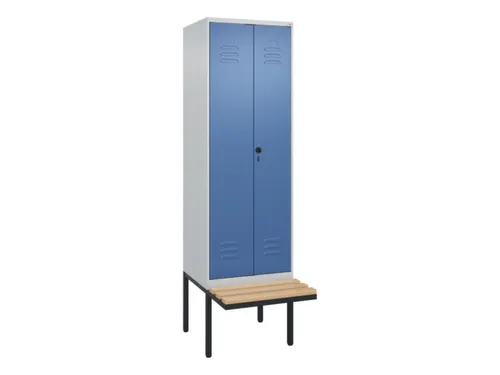 PBM-locker met bank,HxBxD 2120x600x815mm,2vak,vak B 300mm,draaigrendel
