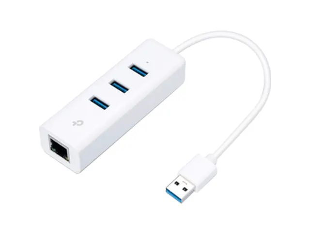 USB 3.0 to Ethernet Adapter Hub 3-poorts