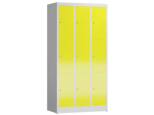 Lockerkast 1800x870x500mm 3x3 vakken cilinderslot, sokkel, RAL1018