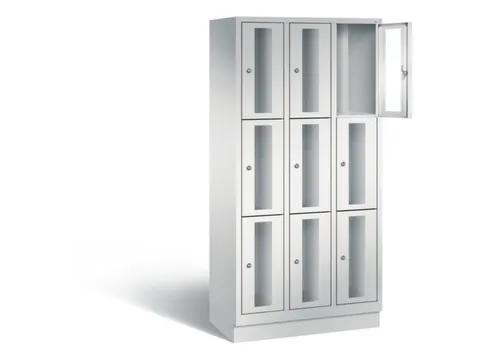 Lockerkast 1800x900x500mm 3x3 vakken Cilinderslot, Sokkel, RAL7035