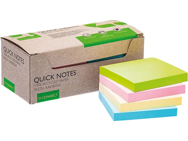 Sticky Notes Gerecycled 76x76mm Pastel Kleuren Doos à 12 stuks