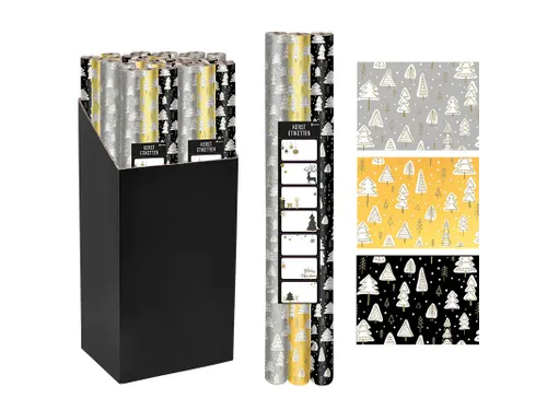 Geschenkpapier Kerst 70cmx2m zwart goud zilver 3 stuks