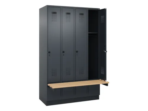 locker met bank,HxBxD 1950x1200x815mm,4vak,vak B 300mm,draaigrendel