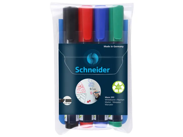 Boardmarker Schneider Maxx 293 Beitelpunt 2-5mm Etui à 4 Stuks