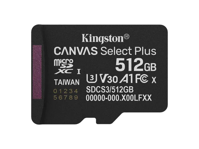 512GB microSDXC Canvas Select Plus Gen3 150MB/s A1 kaart + adapter