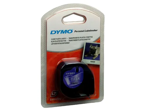 Lettertape Dymo 12267 Letratag 12mm Plastic Zwart Op Transparant