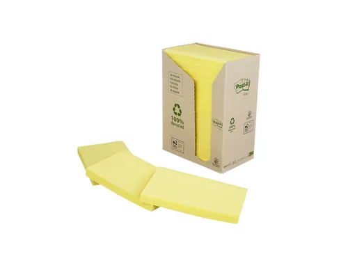 Memoblok Post-it 655 76x127mm recycled geel 16x100 vel