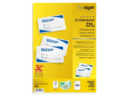 Visitekaartjes Sigel 225gr Afgeronde Hoeken Wit 85x55mm