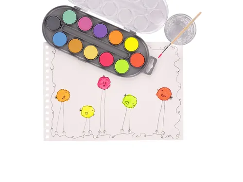 Waterverfset Bruynzeel Kids penseel assorti metallic en neon 12 napjes