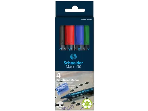 Permanent marker Schneider Maxx 130 rond 1-3mm assorti 4 stuks
