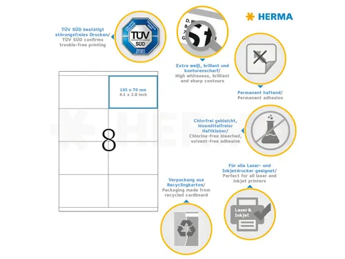 HERMA 4426 Premium etiketten A4 105x70mm Wit 800 stuks