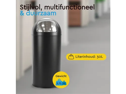 Afvalbak BRASQ Push Bin PB230+ 30 liter zwart
