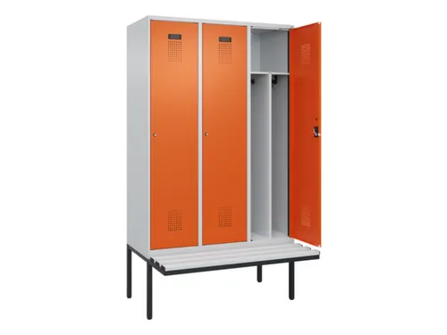 locker met bank,voor scheiding van kleding,HxBxD 2120x1200x815mm,3vak