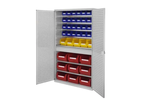 Ruime Bakkenkast 1950x1130x590mm 1lade 42 Magazijnbakken Geperf. Deur