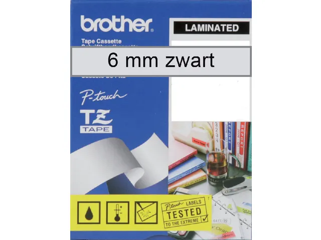 Labeltape Brother P-touch TZe-111 standaard 6mm zwart op transparant