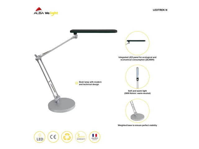 Trek LED-bureaulamp 6W zwart dubbele knikarm