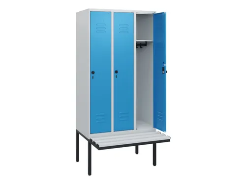 locker met bank,HxBxD 1950x900x815mm,3vak,vak B 300mm,draaigrendel