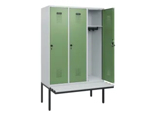 locker met bank,HxBxD 1950x1200x815mm,3vak,vak B 400mm,draaigrendel - 1