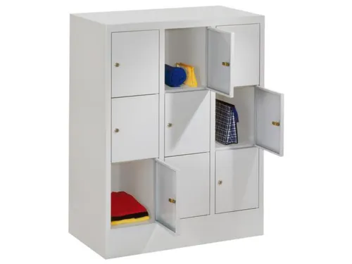 lockerkast,HxBxD 1187x900x500mm,3x3vakken,RAL7035,front RAL7035