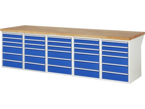 werkbank,HxBxD 890x3000x900mm,beukblad,draagverm. 750kg,5containers